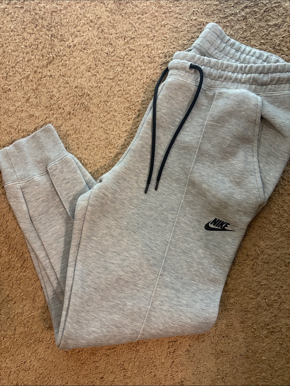 Nike Women’s Light Gray Sweatpants with Black Logo and Drawstring
